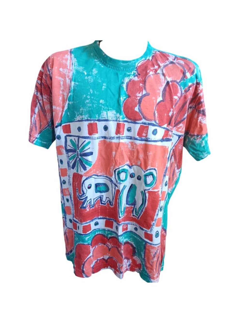 Elephant Hand Painted Large Vintage T-shirt Heather 1OF1 80's USA